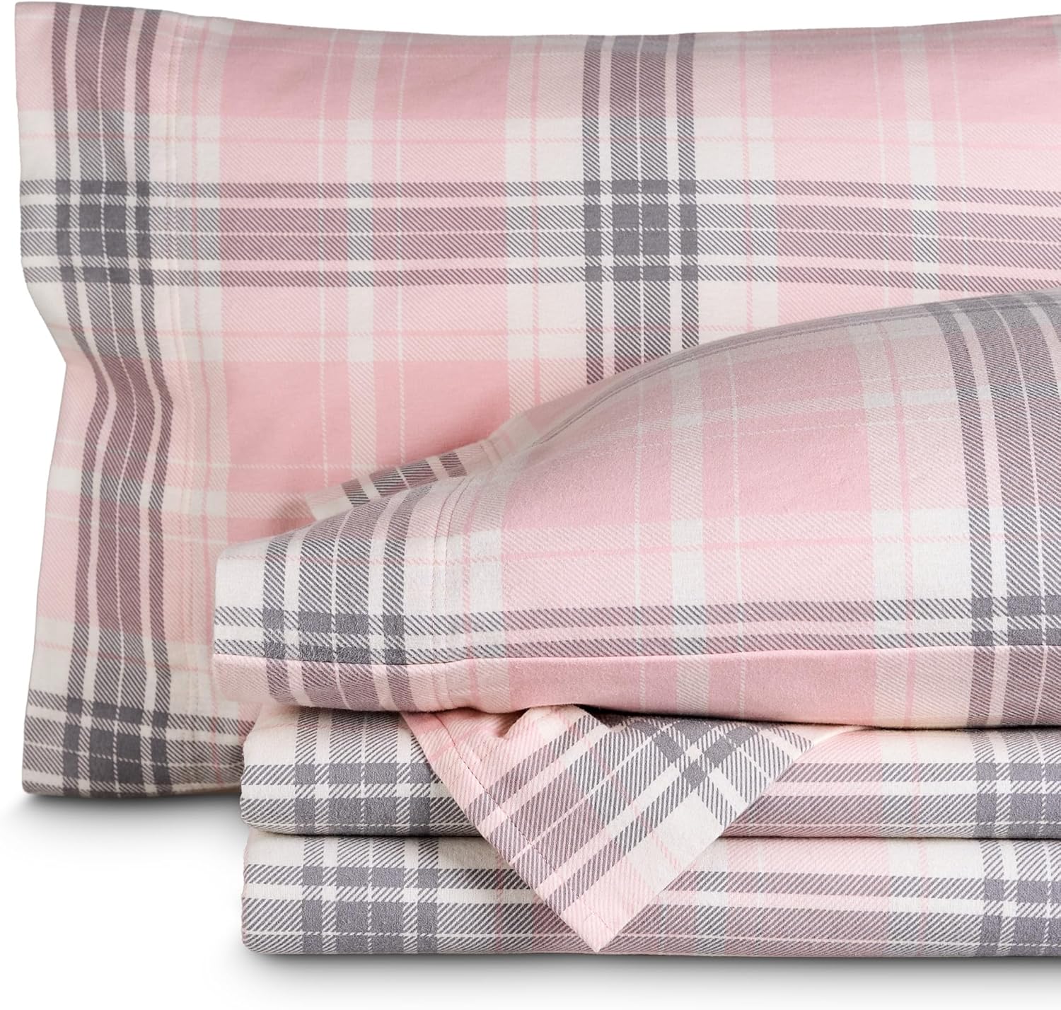 Bare Home Flannel Sheet Set Prints, 100% Cotton, Velvety Soft Heavyweight - Double Brushed Flannel for Extra Softness & Comfort - Deep Pocket - Bed Sheets (Queen, Tartan Plaid)