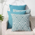 HPUK Decorative Throw Pillow Covers Set of 4 Geometric Design Linen Cushion Cover for Couch Sofa Living Room, 20"x20" inches, Aqua Blue