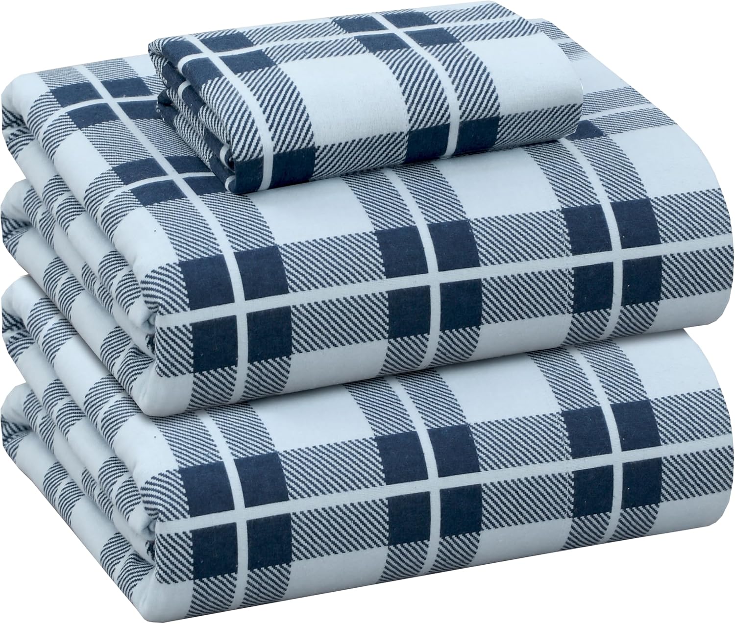 RUVANTI Flannel Sheets King Size - 100% Cotton Double Brushed King Size Sheets Set - Deep Pockets 16 Inches Bed Sheets - All Seasons Breathable & Extra Soft - Warm & Cozy, 4 Piece, DNA Plaid
