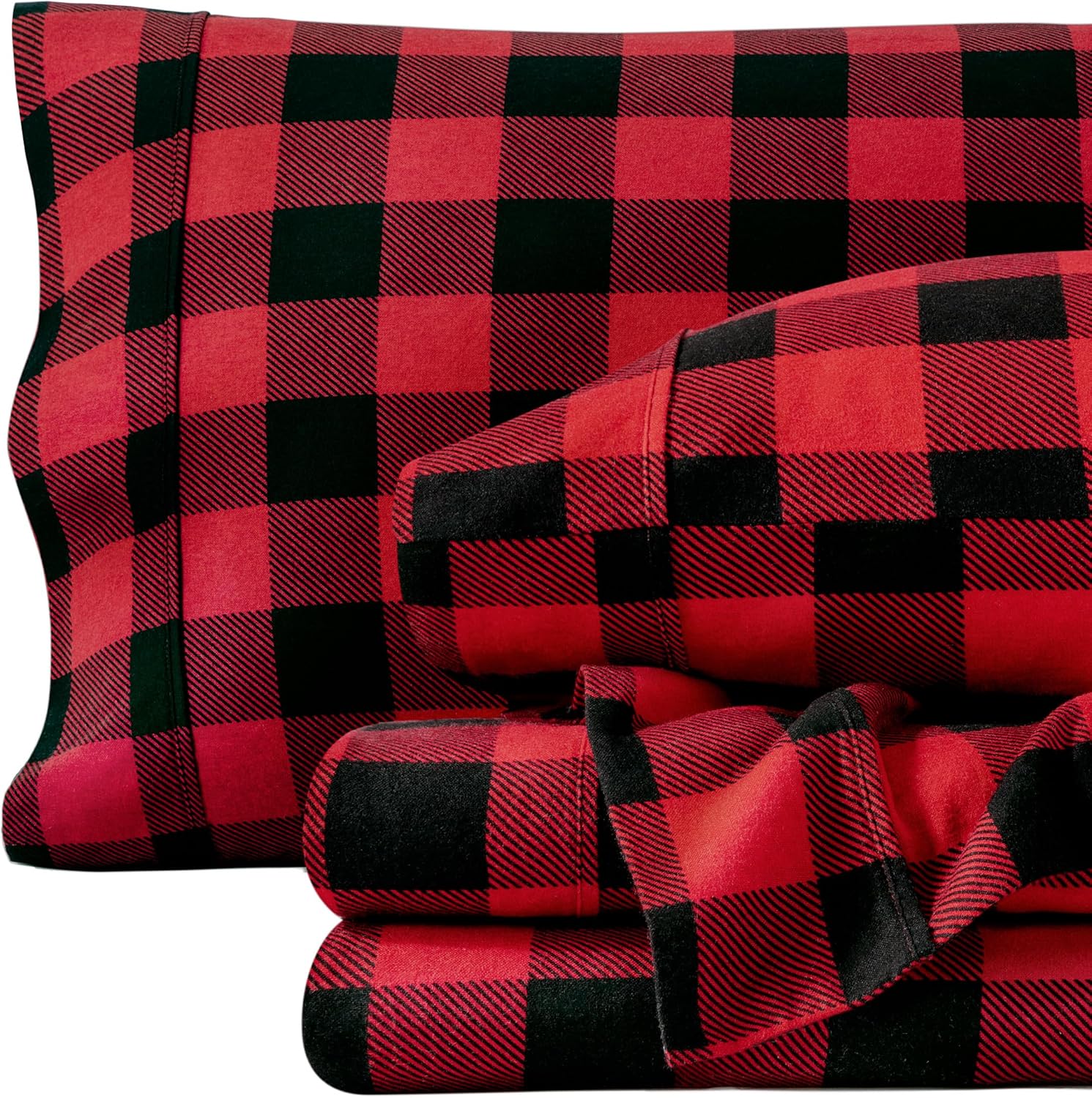 Bare Home Flannel Sheet Set Prints, 100% Cotton, Velvety Soft Heavyweight - Double Brushed Flannel for Extra Softness & Comfort - Deep Pocket - Bed Sheets (Queen, Tartan Plaid)