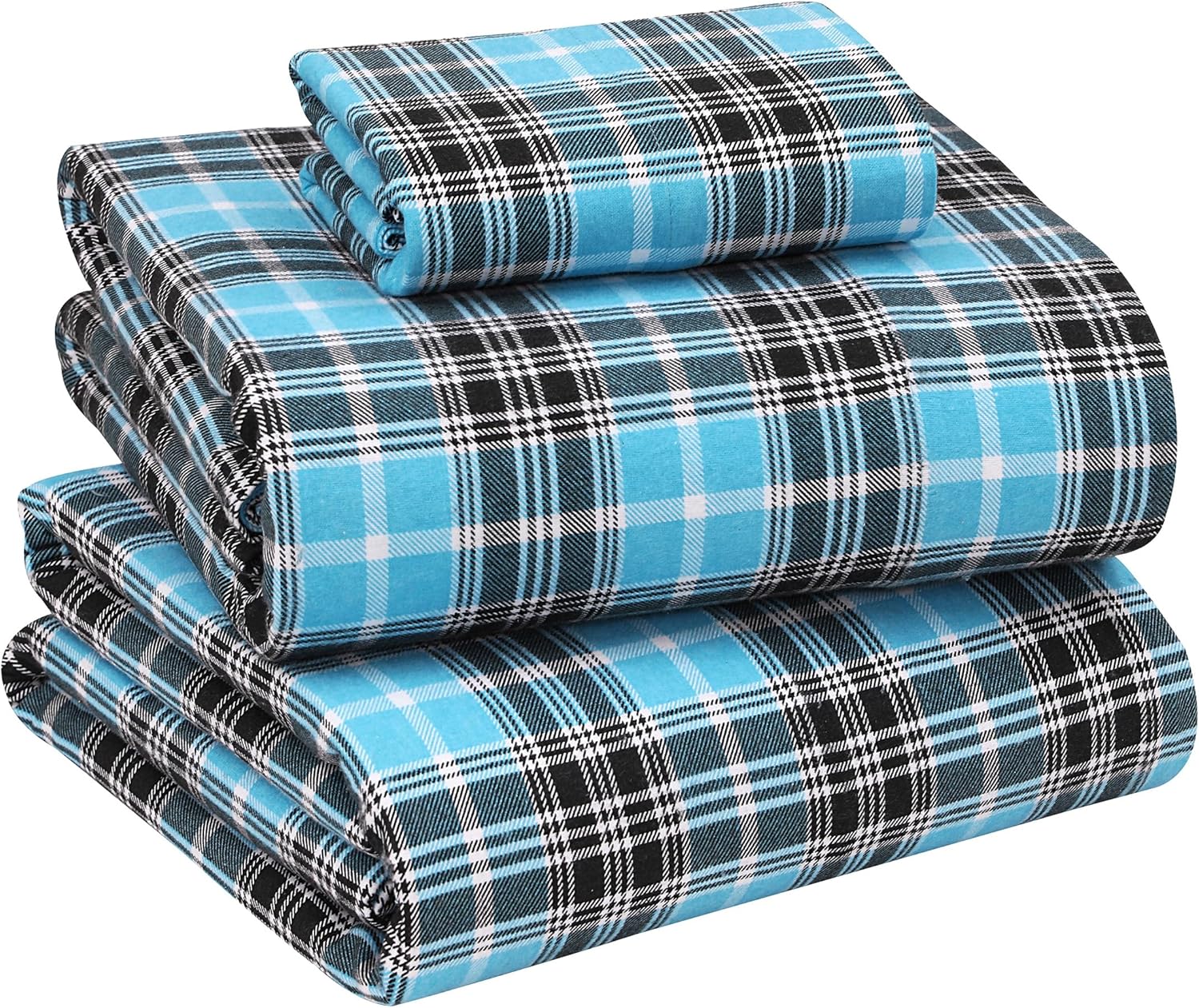 RUVANTI Flannel Sheets King Size - 100% Cotton Double Brushed King Size Sheets Set - Deep Pockets 16 Inches Bed Sheets - All Seasons Breathable & Extra Soft - Warm & Cozy, 4 Piece, DNA Plaid