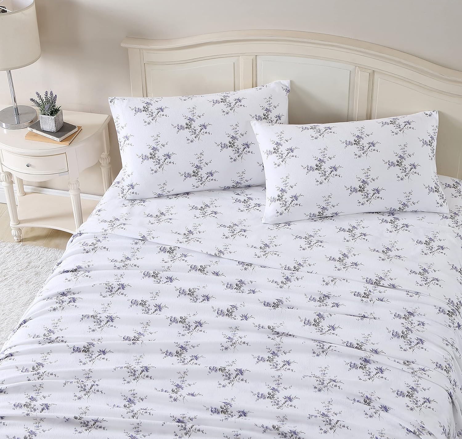 Laura Ashley - Flannel Sheets Queen Size, Anti-Pilling & Wrinkle Resistant Cotton, Touchably Soft for All-Season Comfort - Bed Sheets with Matching Pillowcases & Fitted Sheet (Mulholland Plaid Blue)