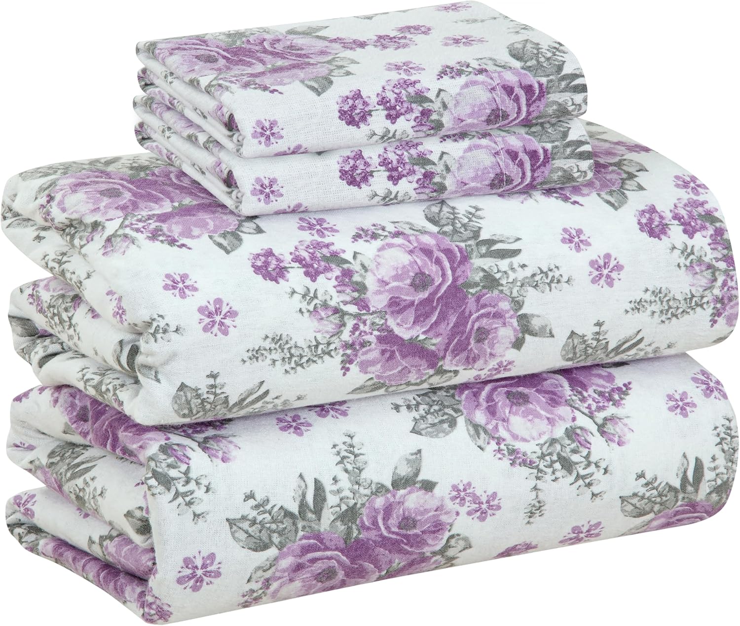 Bliss Casa 4 Piece 100% Cotton Flannel Sheets Queen Size Bed Set - Warm & Extra Soft - Deep Pockets, Breathable, All Seasons Comfy - Double Brushed Bed Sheet (Blossom)