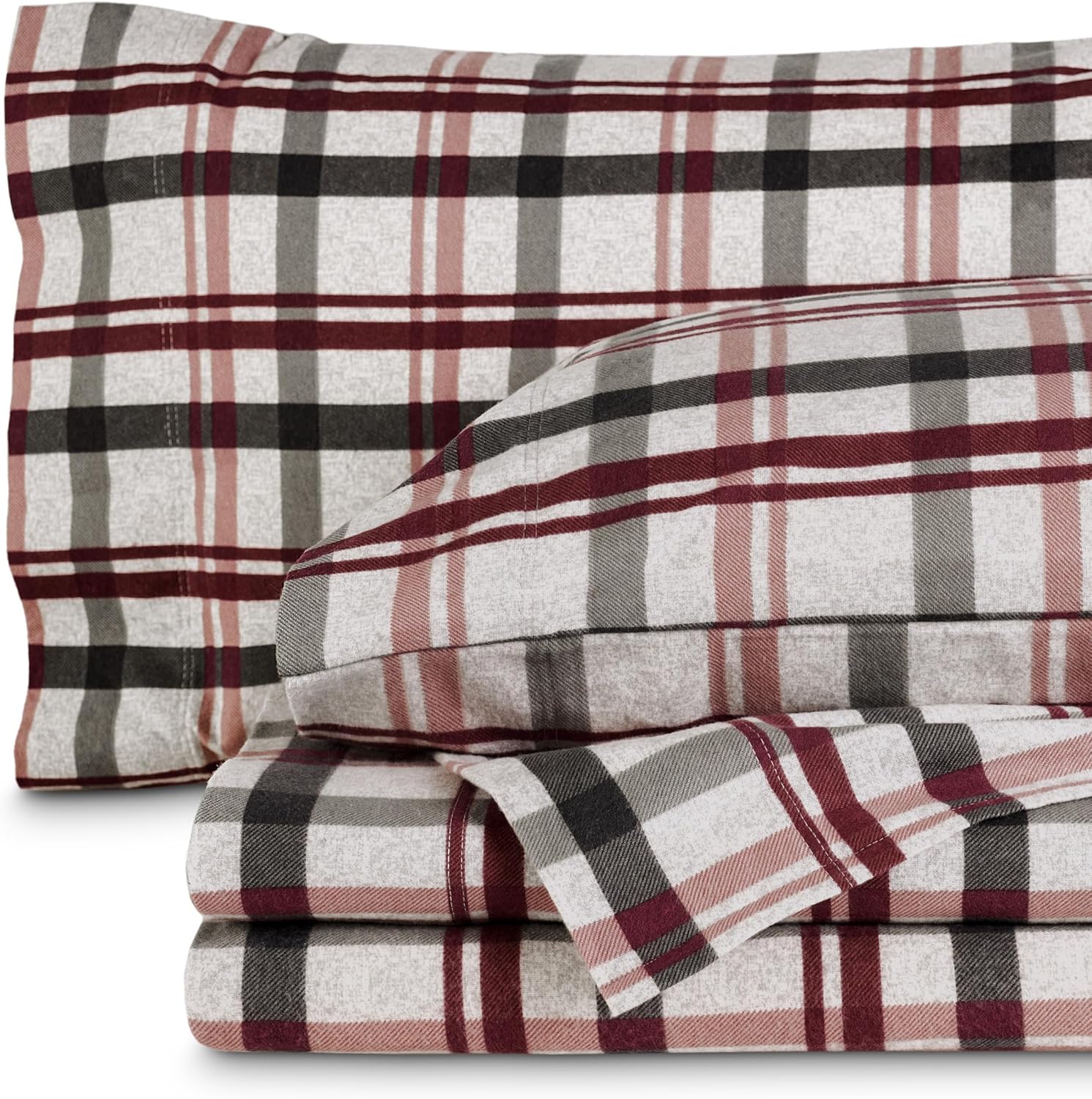 Bare Home Flannel Sheet Set Prints, 100% Cotton, Velvety Soft Heavyweight - Double Brushed Flannel for Extra Softness & Comfort - Deep Pocket - Bed Sheets (Queen, Tartan Plaid)