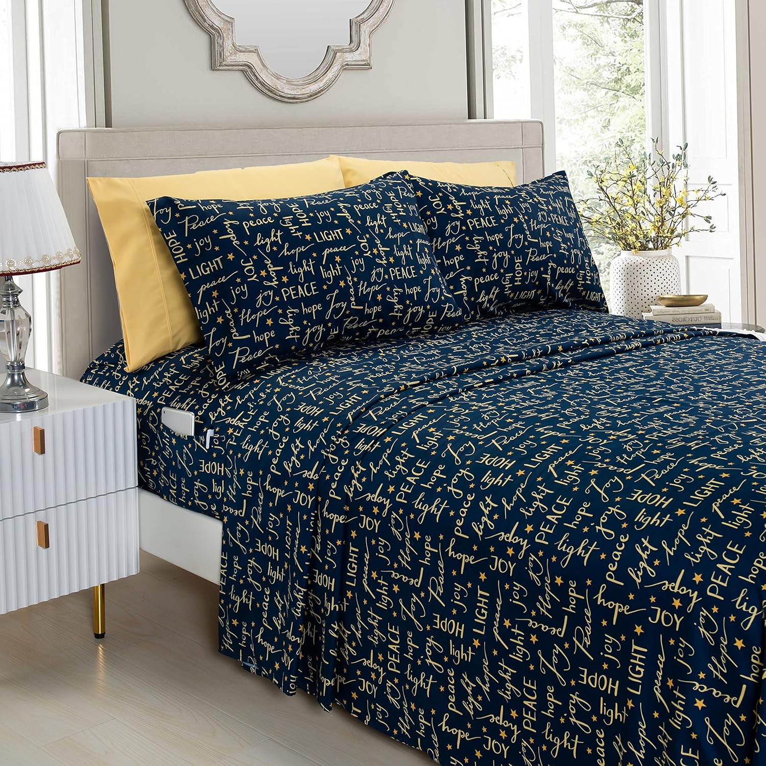 Elegant Comfort Luxury Soft Bed Sheets Holiday Pattern 1500 Premium Hotel Quality Microfiber - Softness Wrinkle and Fade Resistant (6-Piece) Bedding Set, Queen, Blue Polar Bear