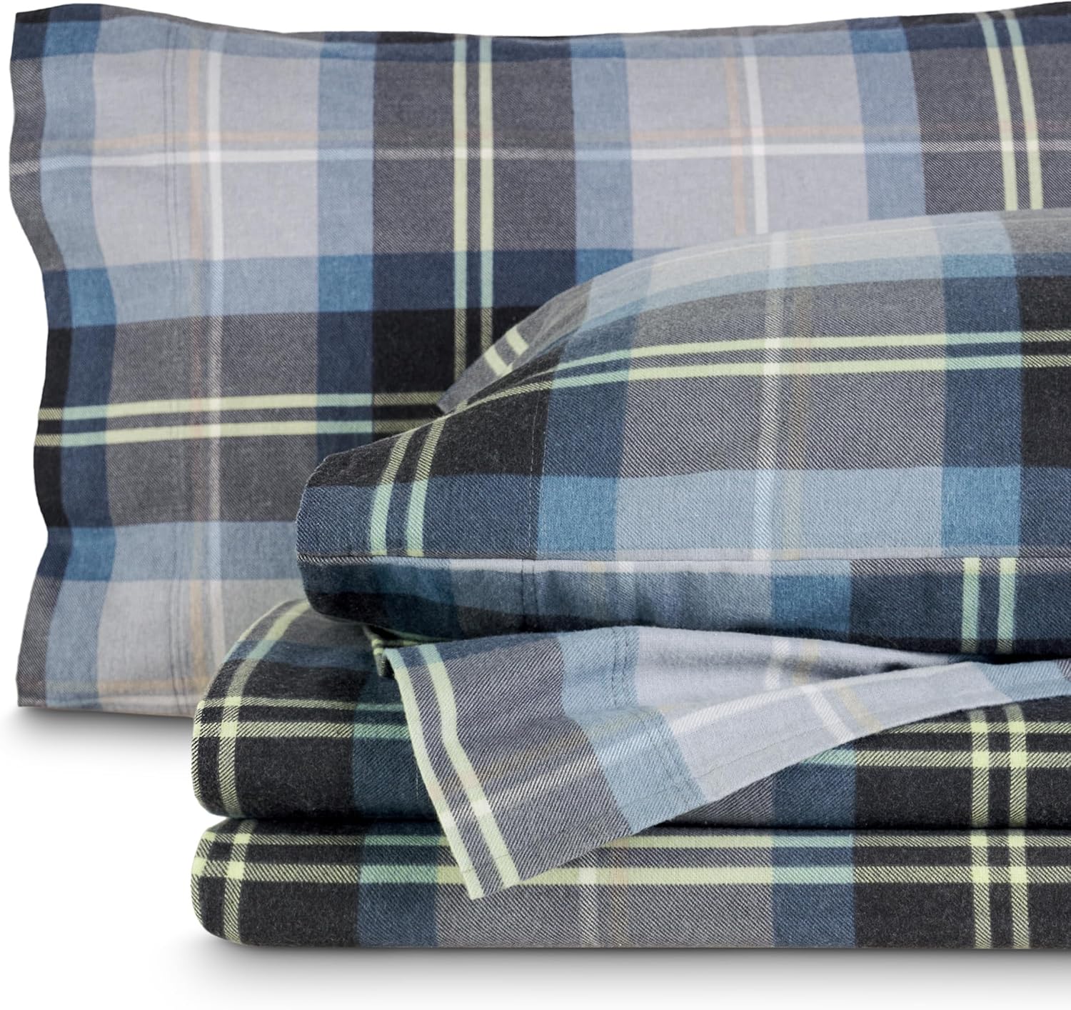Bare Home Flannel Sheet Set Prints, 100% Cotton, Velvety Soft Heavyweight - Double Brushed Flannel for Extra Softness & Comfort - Deep Pocket - Bed Sheets (Queen, Tartan Plaid)