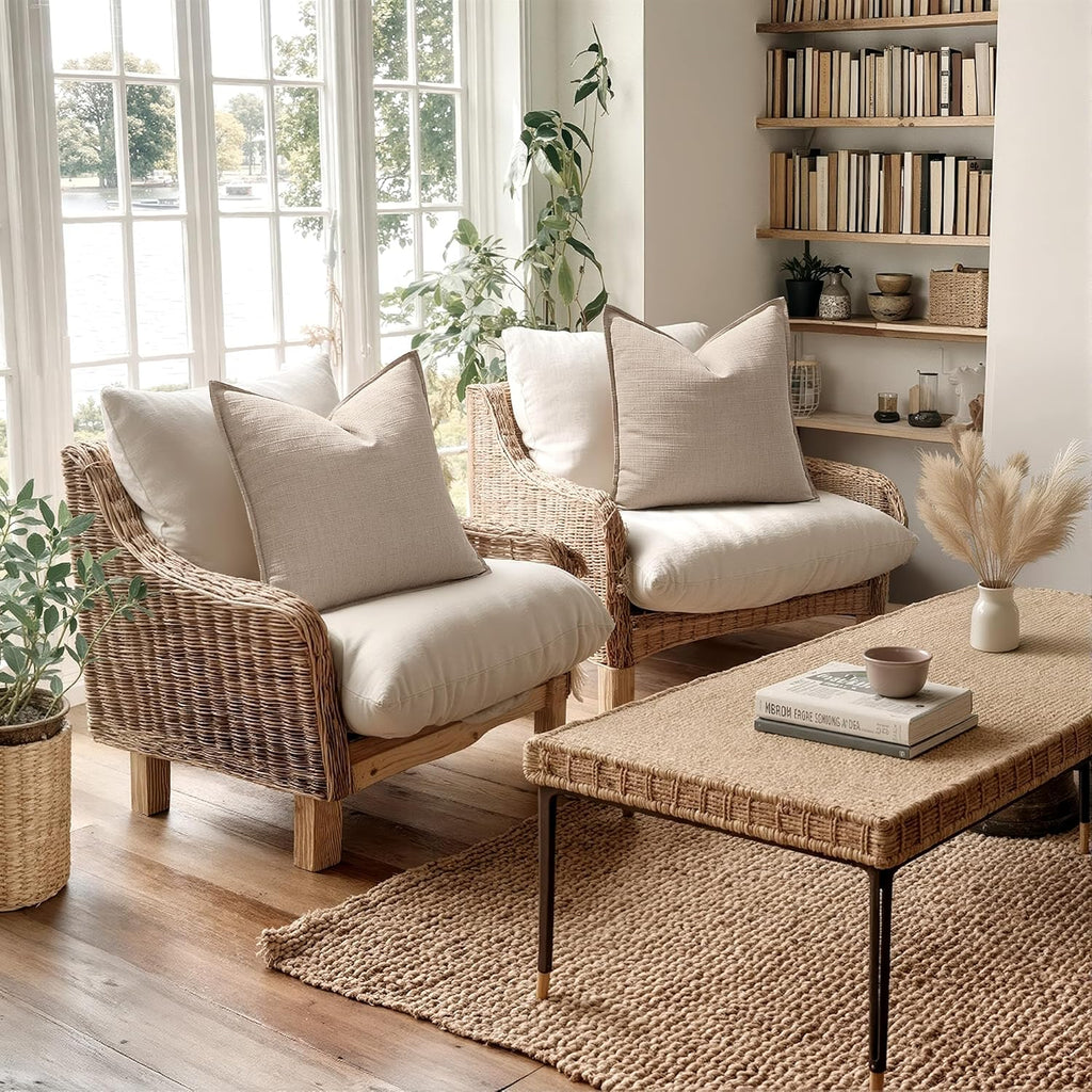 MIULEE Euro Sham Pillow Covers for Bed 26x26, 2 Pack Natural Linen Thick & Textured Decorative Throw Pillow Covers, Neutral Cushion Cases, Modern Farmhouse Home Decor, No Filling