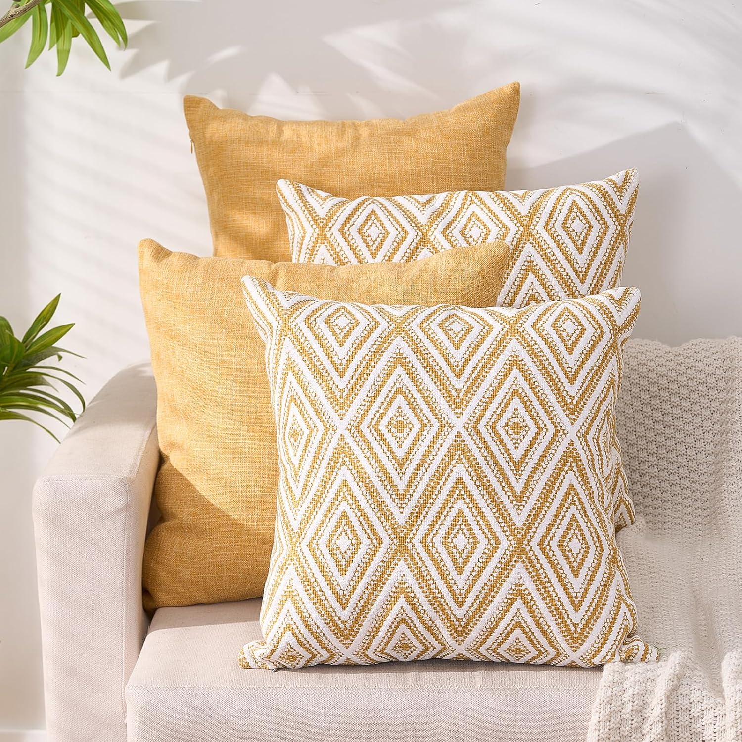 HPUK Decorative Throw Pillow Covers Set of 4 Geometric Design Linen Cushion Cover for Couch Sofa Living Room, 20"x20" inches, Aqua Blue