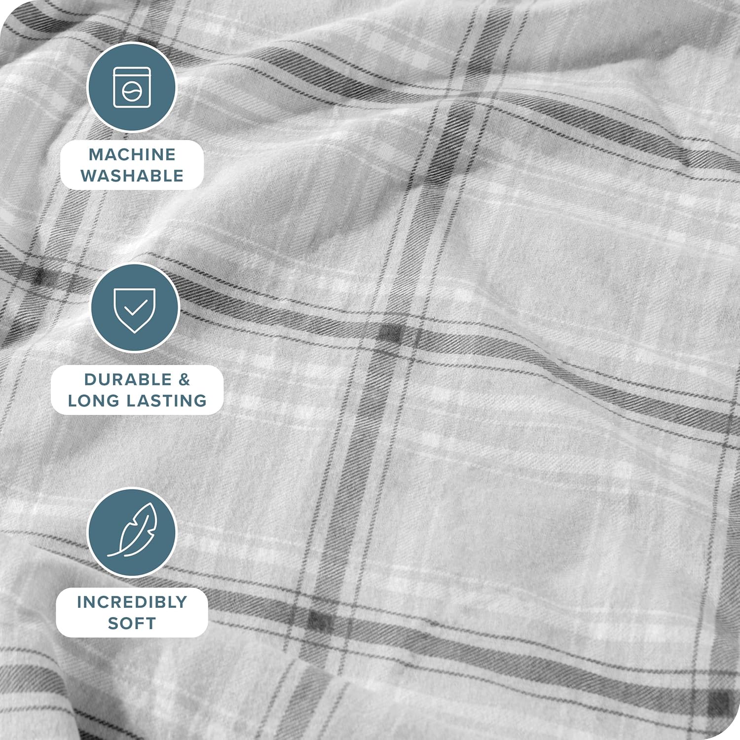 Bare Home Flannel Sheet Set Prints, 100% Cotton, Velvety Soft Heavyweight - Double Brushed Flannel for Extra Softness & Comfort - Deep Pocket - Bed Sheets (Queen, Tartan Plaid)