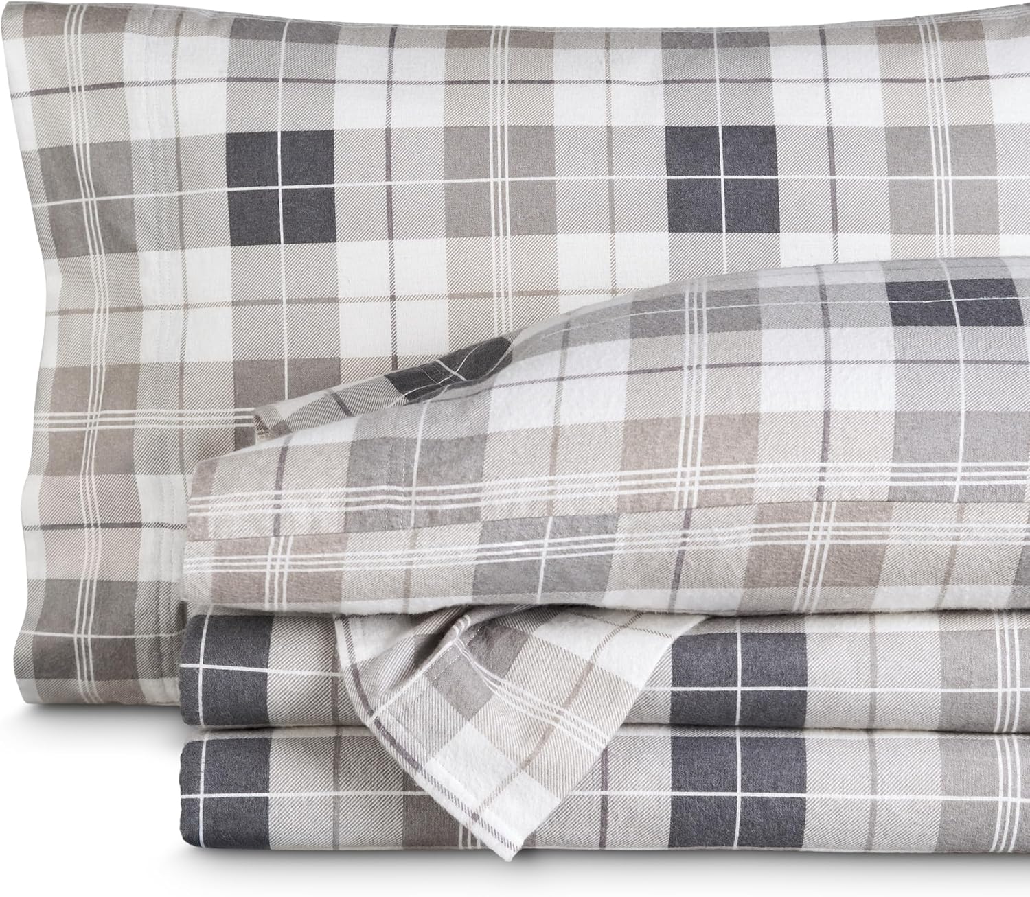 Bare Home Flannel Sheet Set Prints, 100% Cotton, Velvety Soft Heavyweight - Double Brushed Flannel for Extra Softness & Comfort - Deep Pocket - Bed Sheets (Queen, Tartan Plaid)