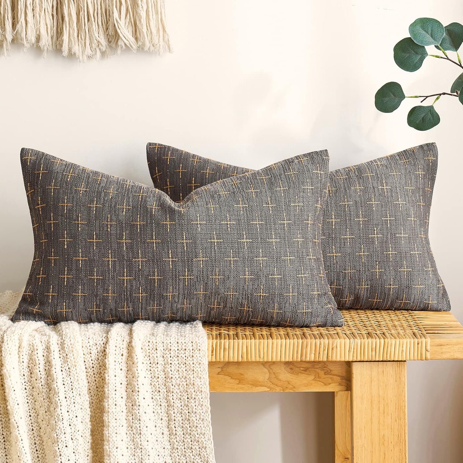 MIULEE Pack of 2 Decorative Burlap Linen Euro Spring Throw Pillow Covers for Sofa Couch Bed Farmhouse Pillowcases Modern Rustic Woven Textured Cushion Cover Taupe