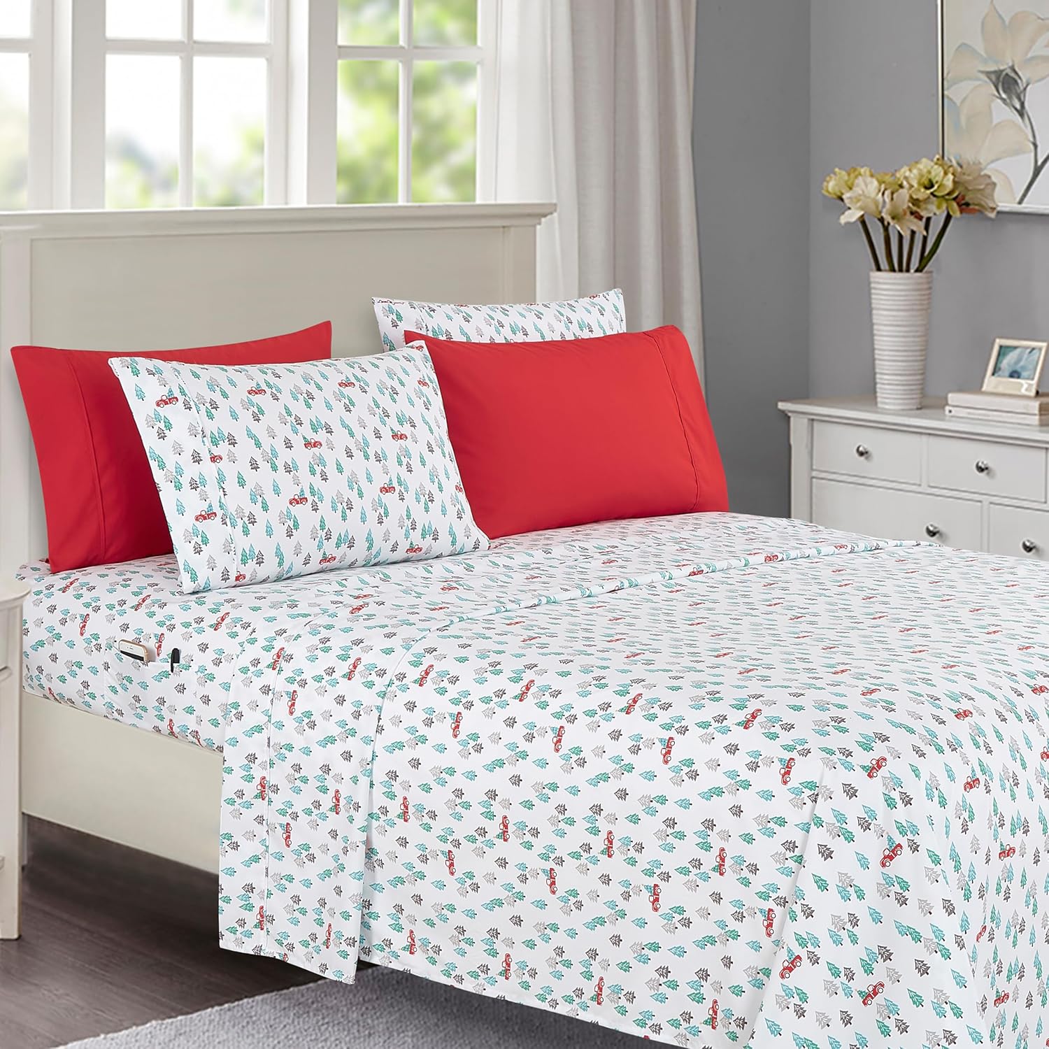 Elegant Comfort Luxury Soft Bed Sheets Holiday Pattern 1500 Premium Hotel Quality Microfiber - Softness Wrinkle and Fade Resistant (6-Piece) Bedding Set, Queen, Blue Polar Bear