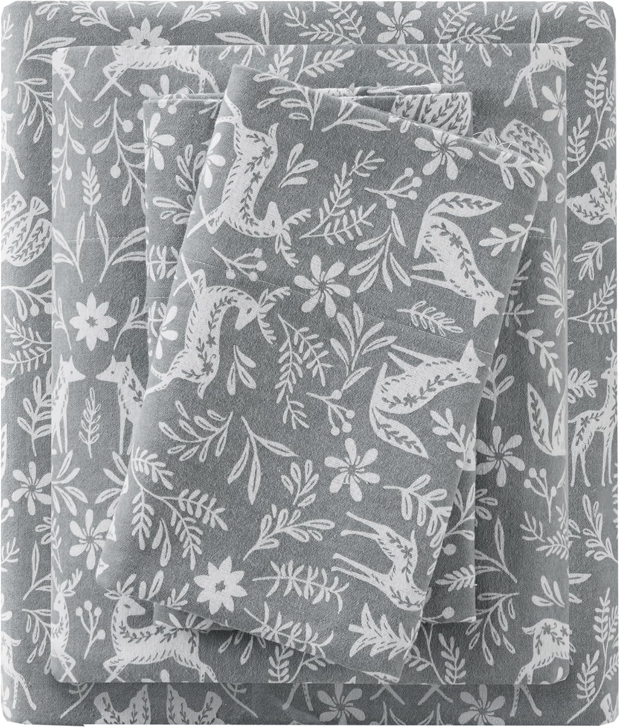 True North by Sleep Philosophy Flannel Sheets Queen Size, Cozy 100% Cotton Flannel Bed Sheets, Ultra Soft Cute Sheet Set, Novelty Print Themed Cold Weather Warm Bedding Set,Multi Leaves 4 Piece