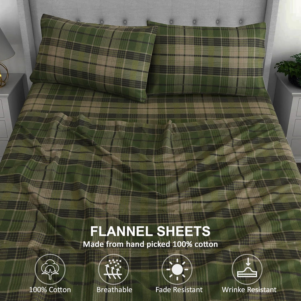 RUVANTI Flannel Sheets King Size - 100% Cotton Double Brushed King Size Sheets Set - Deep Pockets 16 Inches Bed Sheets - All Seasons Breathable & Extra Soft - Warm & Cozy, 4 Piece, DNA Plaid