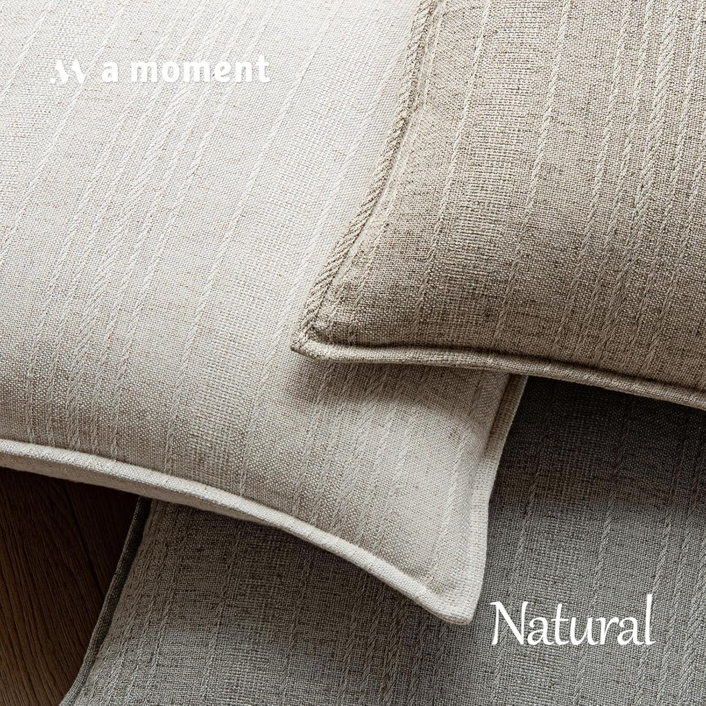 a moment Linen Pillow Covers Set of 2,Boho Farmhouse Throw Pillowcases Neutral Textured Decorative Covers for Couch Sofa,Soft Linen Blend Accent Case Cushion Living Room Home Decor 24"x24"Ivory