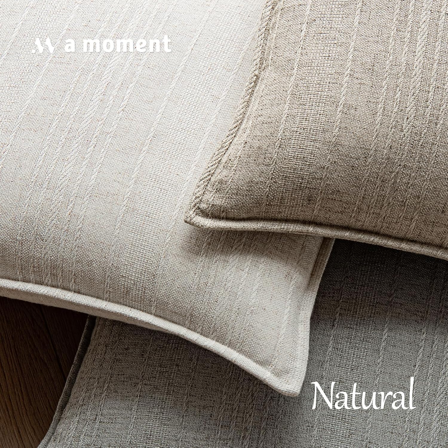a moment Linen Pillow Covers Set of 2,Boho Farmhouse Throw Pillowcases Neutral Textured Decorative Covers for Couch Sofa,Soft Linen Blend Accent Case Cushion Living Room Home Decor 24"x24"Ivory