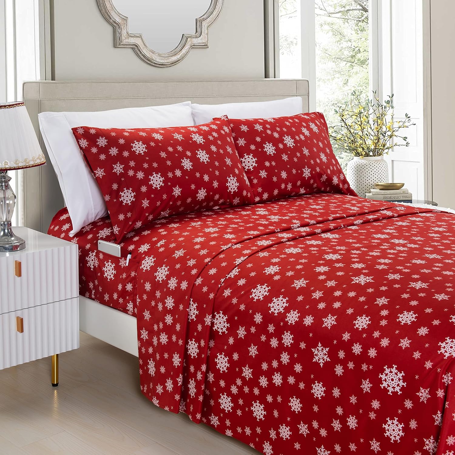 Elegant Comfort Luxury Soft Bed Sheets Holiday Pattern 1500 Premium Hotel Quality Microfiber - Softness Wrinkle and Fade Resistant (6-Piece) Bedding Set, Queen, Blue Polar Bear