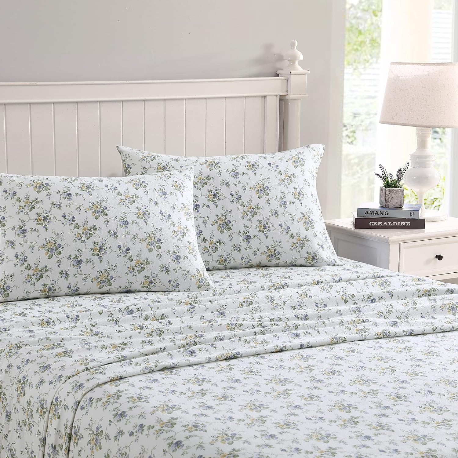 Laura Ashley - Flannel Sheets Queen Size, Anti-Pilling & Wrinkle Resistant Cotton, Touchably Soft for All-Season Comfort - Bed Sheets with Matching Pillowcases & Fitted Sheet (Mulholland Plaid Blue)