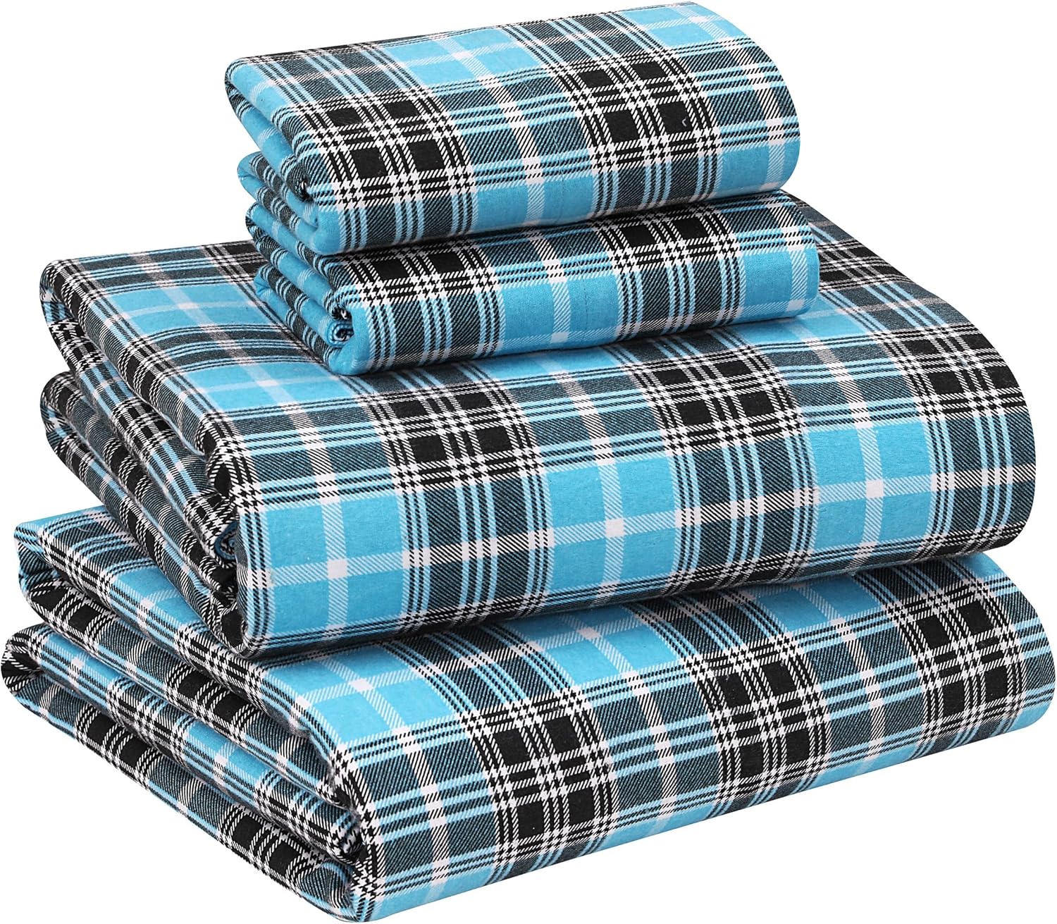 RUVANTI Flannel Sheets King Size - 100% Cotton Double Brushed King Size Sheets Set - Deep Pockets 16 Inches Bed Sheets - All Seasons Breathable & Extra Soft - Warm & Cozy, 4 Piece, DNA Plaid