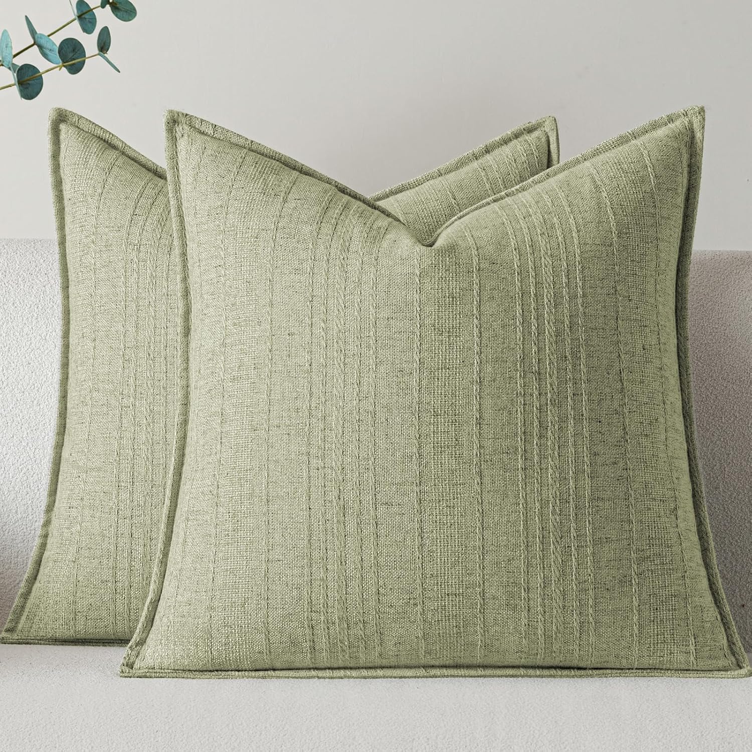 a moment Linen Pillow Covers Set of 2,Boho Farmhouse Throw Pillowcases Neutral Textured Decorative Covers for Couch Sofa,Soft Linen Blend Accent Case Cushion Living Room Home Decor 24"x24"Ivory