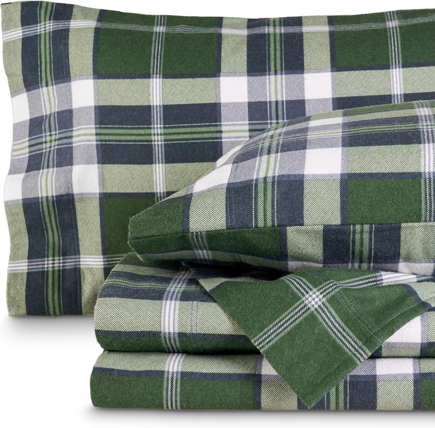 Bare Home Flannel Sheet Set Prints, 100% Cotton, Velvety Soft Heavyweight - Double Brushed Flannel for Extra Softness & Comfort - Deep Pocket - Bed Sheets (Queen, Tartan Plaid)