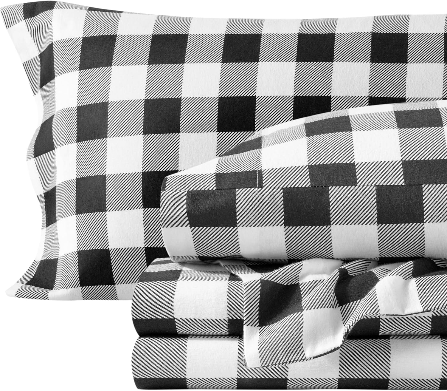 Bare Home Flannel Sheet Set Prints, 100% Cotton, Velvety Soft Heavyweight - Double Brushed Flannel for Extra Softness & Comfort - Deep Pocket - Bed Sheets (Queen, Tartan Plaid)