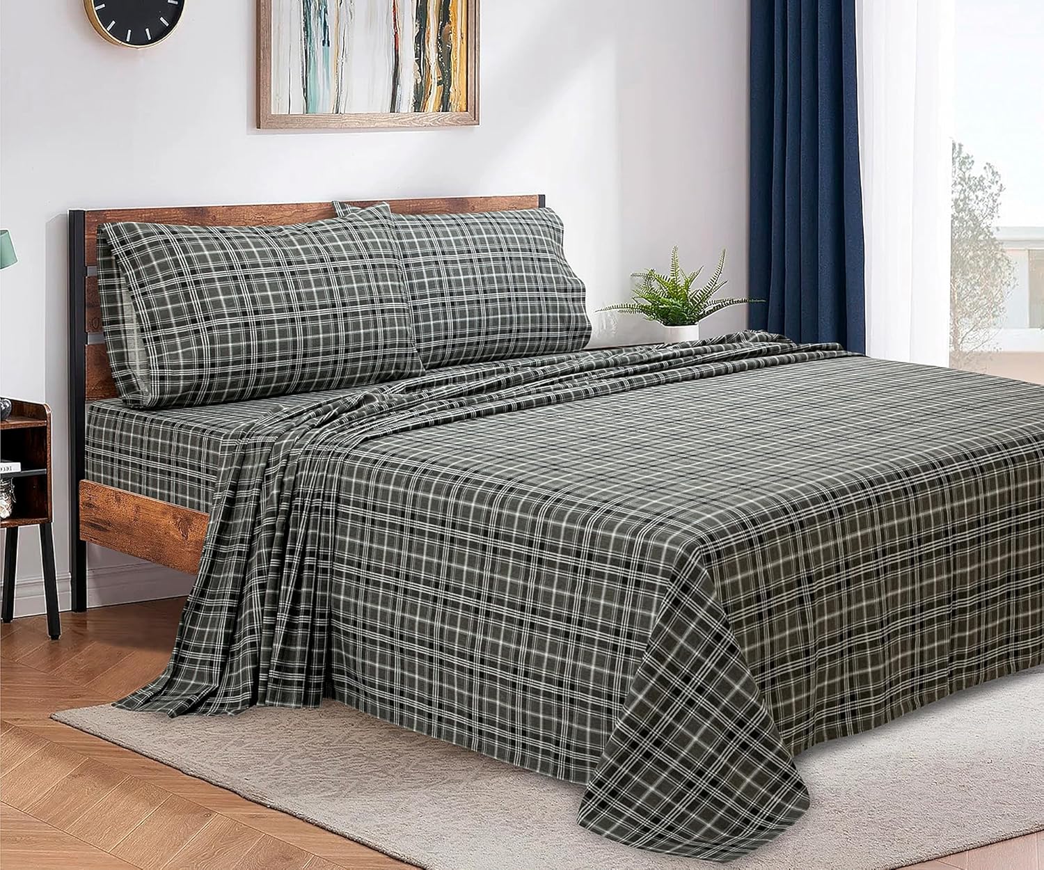 Bliss Casa 4 Piece 100% Cotton Flannel Sheets Queen Size Bed Set - Warm & Extra Soft - Deep Pockets, Breathable, All Seasons Comfy - Double Brushed Bed Sheet (Blossom)