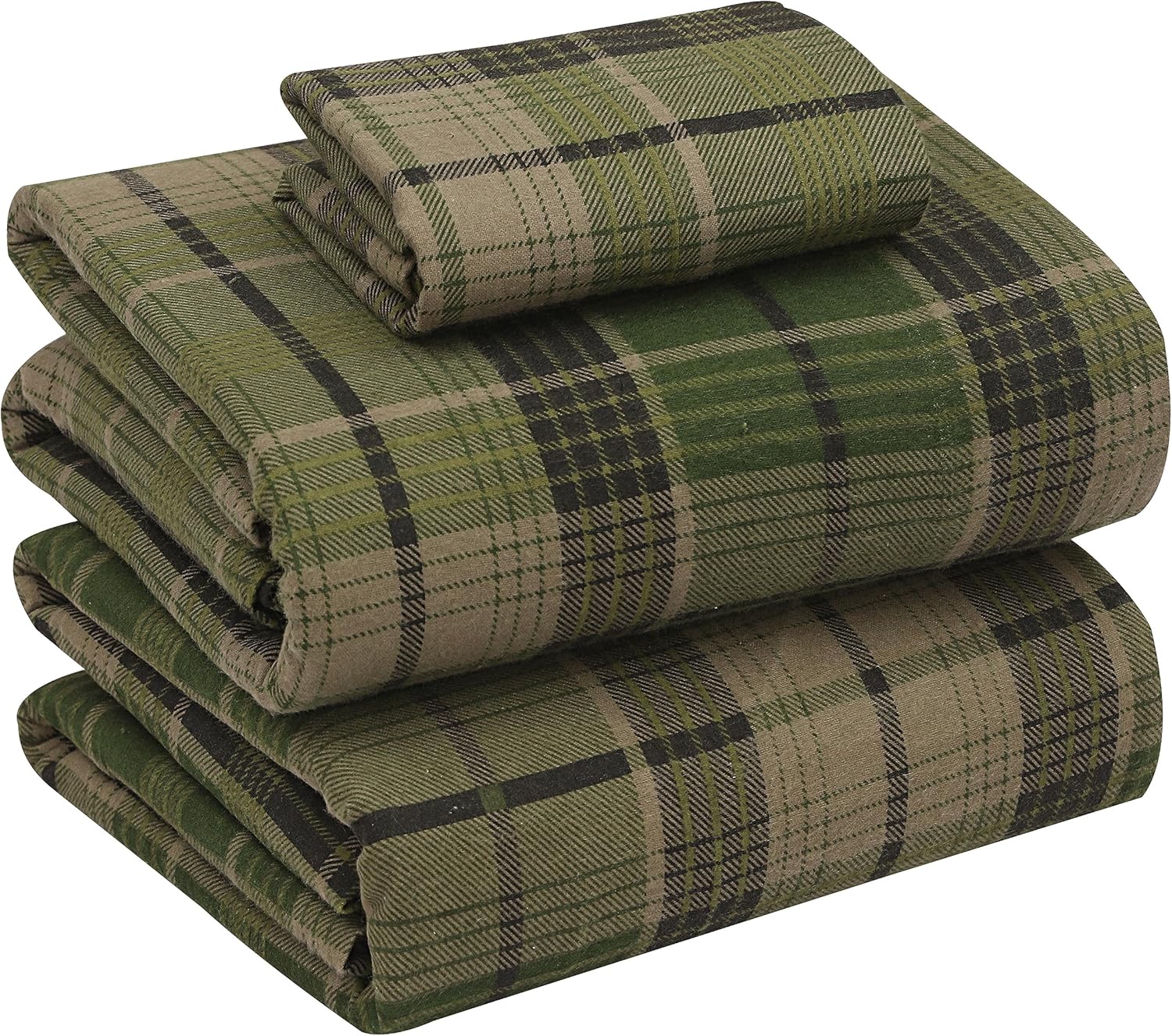 RUVANTI Flannel Sheets King Size - 100% Cotton Double Brushed King Size Sheets Set - Deep Pockets 16 Inches Bed Sheets - All Seasons Breathable & Extra Soft - Warm & Cozy, 4 Piece, DNA Plaid