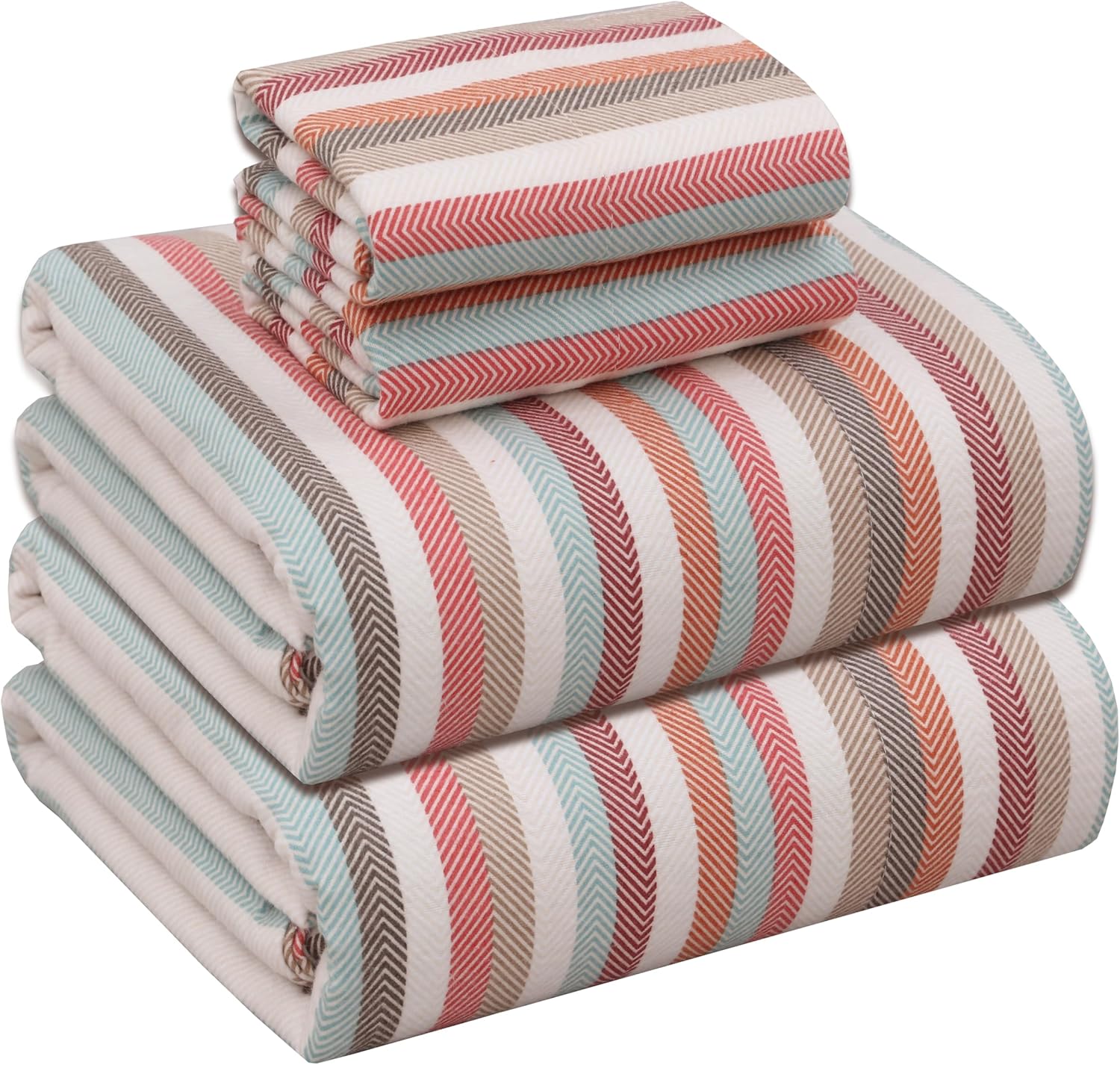 RUVANTI Flannel Sheets King Size - 100% Cotton Double Brushed King Size Sheets Set - Deep Pockets 16 Inches Bed Sheets - All Seasons Breathable & Extra Soft - Warm & Cozy, 4 Piece, DNA Plaid