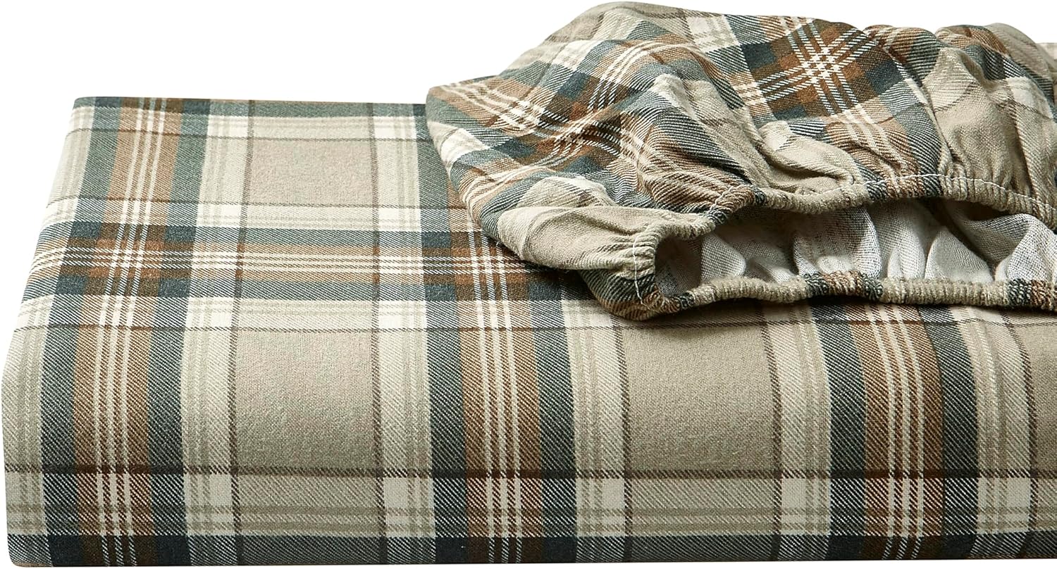 Eddie Bauer - Flannel Sheets Queen Size, Anti-Pilling & Wrinkle Resistant Cotton, Touchably Soft for All-Season Comfort - Bed Sheets with Matching Pillowcases & Fitted Sheet (Montlake Plaid Red)