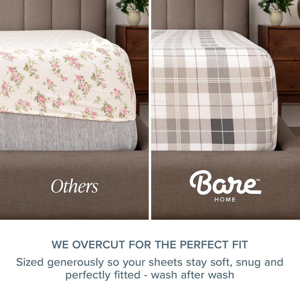 Bare Home Flannel Sheet Set Prints, 100% Cotton, Velvety Soft Heavyweight - Double Brushed Flannel for Extra Softness & Comfort - Deep Pocket - Bed Sheets (Queen, Tartan Plaid)