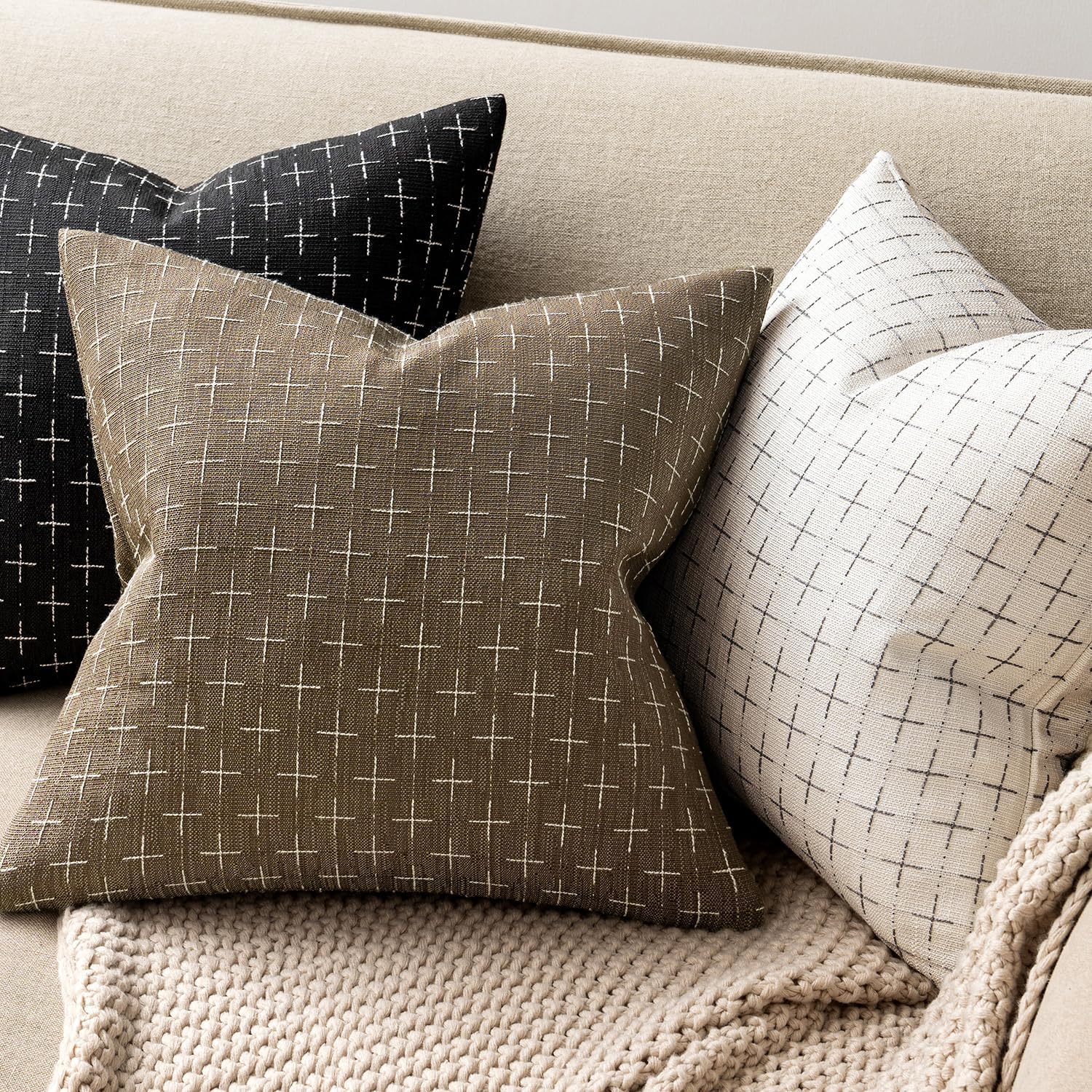 MIULEE Pack of 2 Decorative Burlap Linen Euro Spring Throw Pillow Covers for Sofa Couch Bed Farmhouse Pillowcases Modern Rustic Woven Textured Cushion Cover Taupe