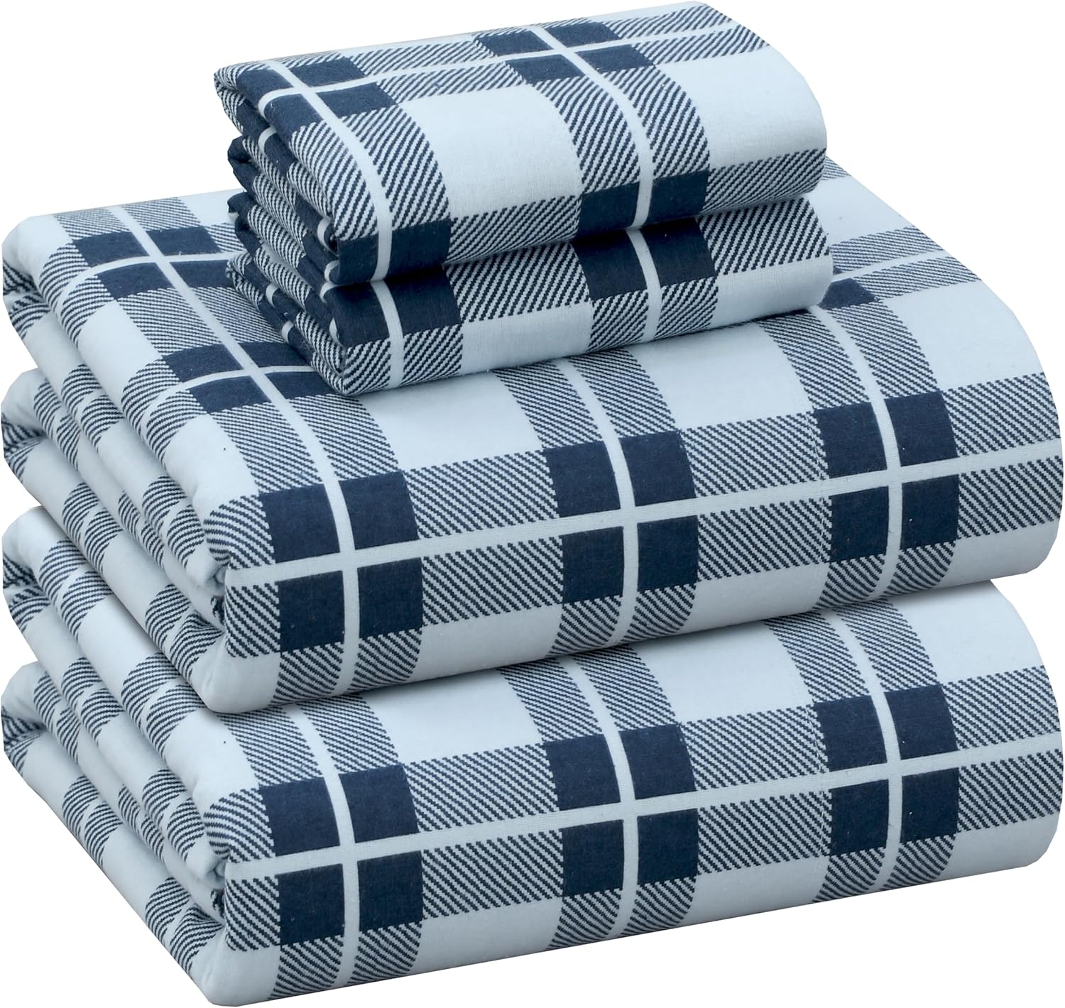 RUVANTI Flannel Sheets King Size - 100% Cotton Double Brushed King Size Sheets Set - Deep Pockets 16 Inches Bed Sheets - All Seasons Breathable & Extra Soft - Warm & Cozy, 4 Piece, DNA Plaid