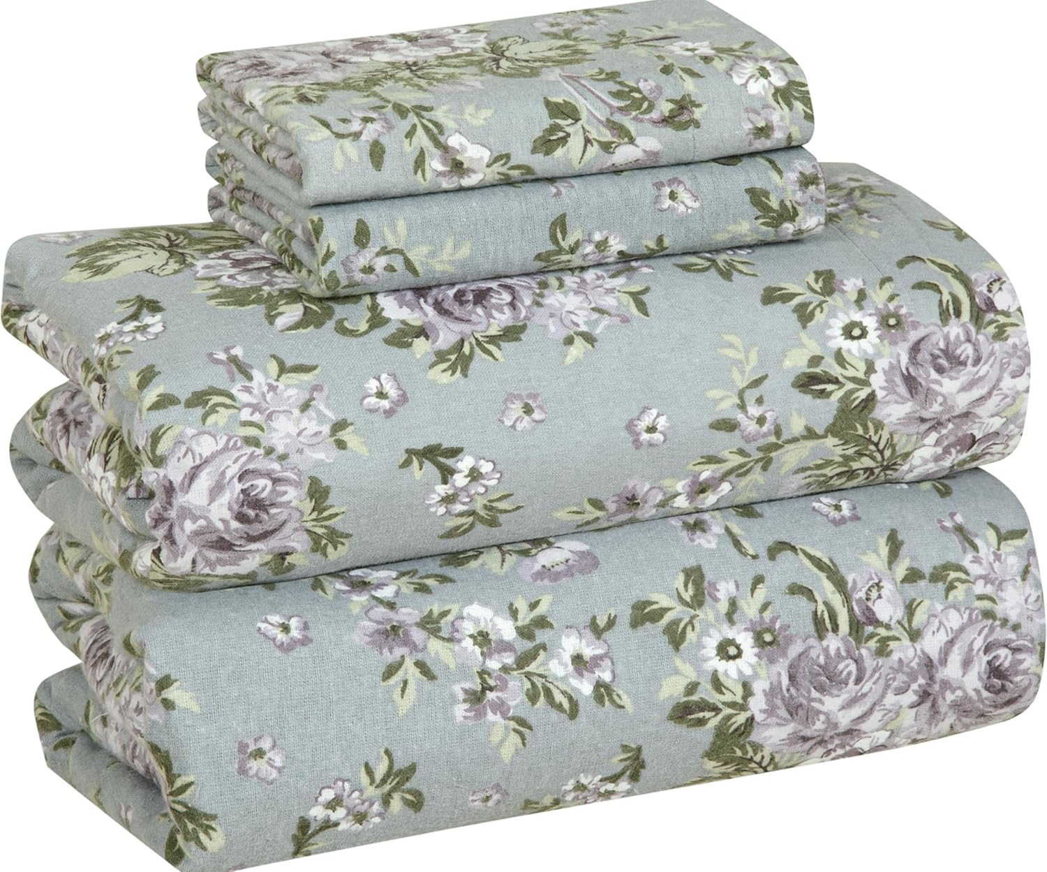 Bliss Casa 4 Piece 100% Cotton Flannel Sheets Queen Size Bed Set - Warm & Extra Soft - Deep Pockets, Breathable, All Seasons Comfy - Double Brushed Bed Sheet (Blossom)