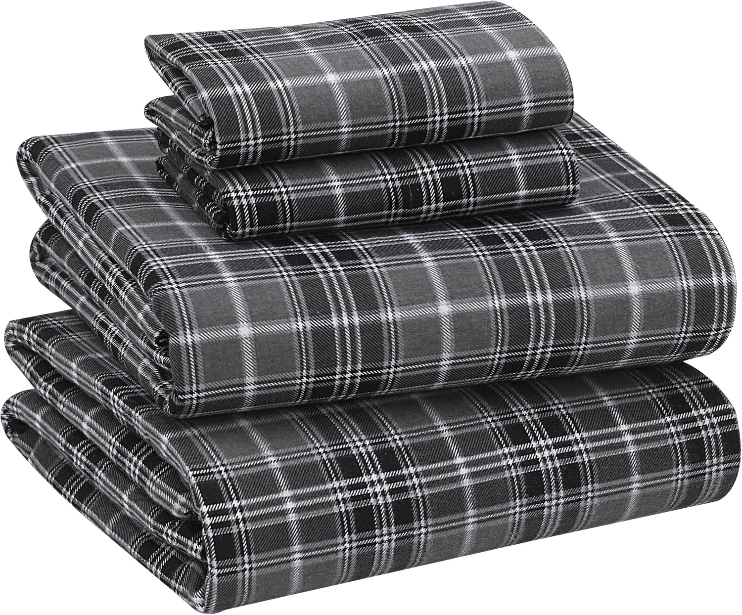 RUVANTI Flannel Sheets King Size - 100% Cotton Double Brushed King Size Sheets Set - Deep Pockets 16 Inches Bed Sheets - All Seasons Breathable & Extra Soft - Warm & Cozy, 4 Piece, DNA Plaid