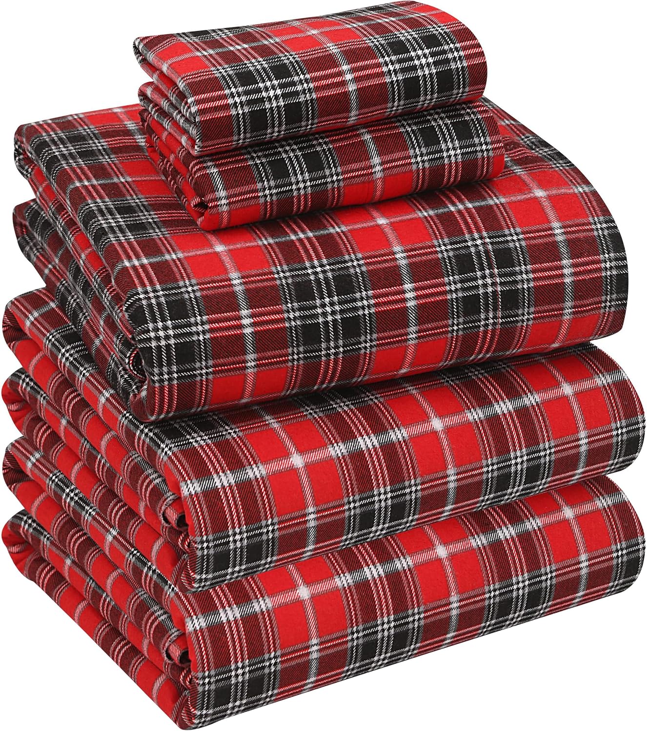 RUVANTI Flannel Sheets King Size - 100% Cotton Double Brushed King Size Sheets Set - Deep Pockets 16 Inches Bed Sheets - All Seasons Breathable & Extra Soft - Warm & Cozy, 4 Piece, DNA Plaid