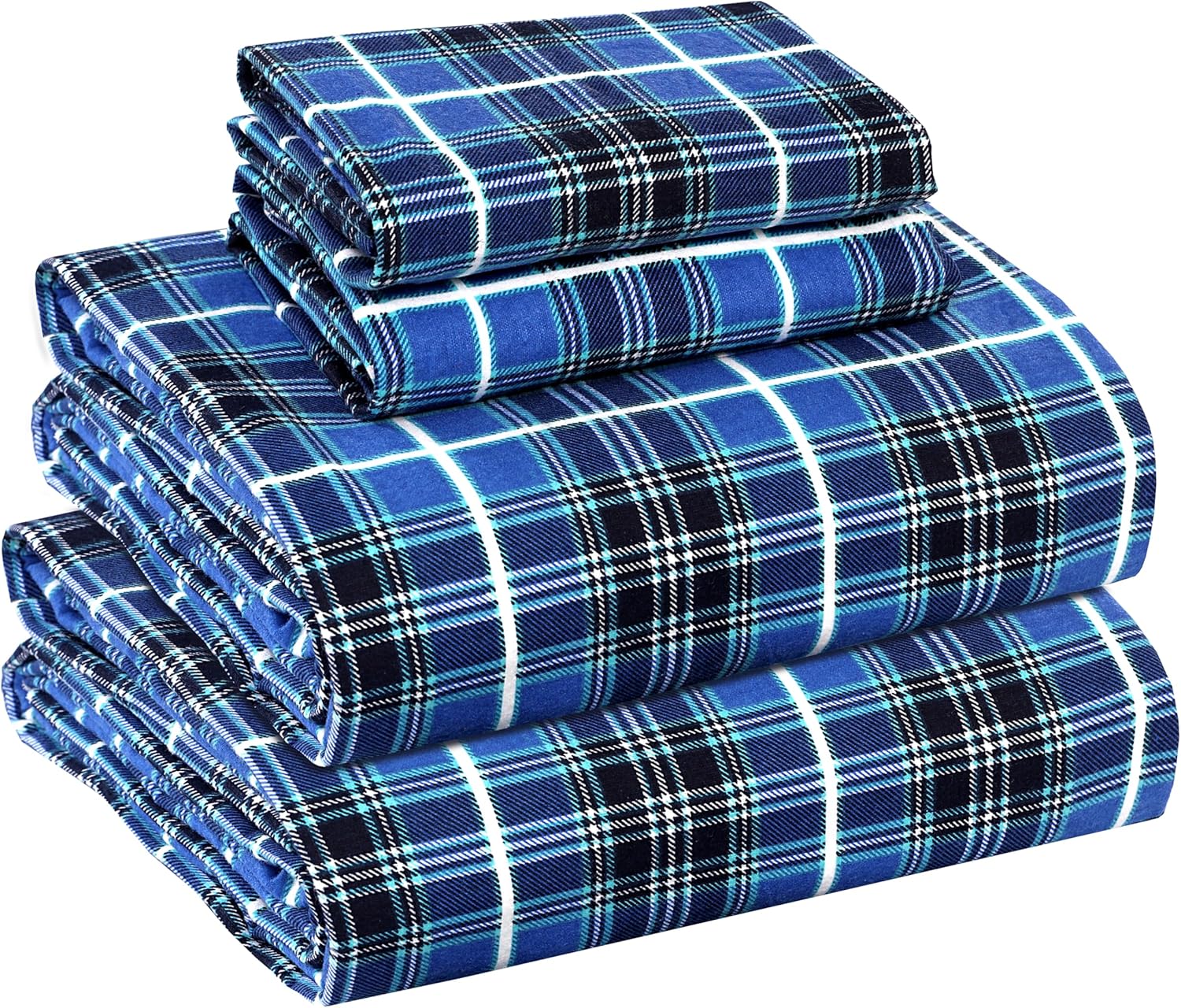 RUVANTI Flannel Sheets King Size - 100% Cotton Double Brushed King Size Sheets Set - Deep Pockets 16 Inches Bed Sheets - All Seasons Breathable & Extra Soft - Warm & Cozy, 4 Piece, DNA Plaid