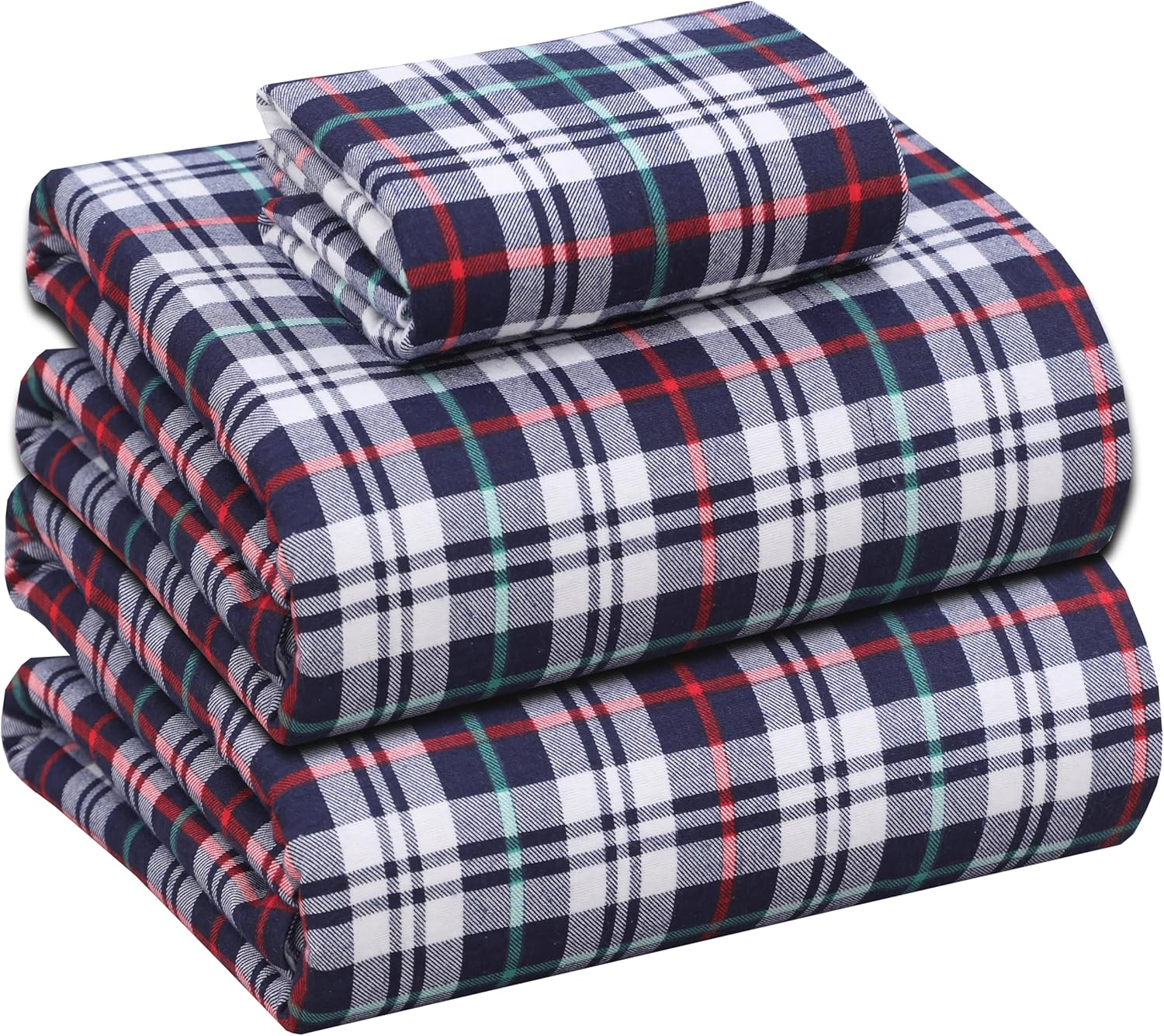 RUVANTI Flannel Sheets King Size - 100% Cotton Double Brushed King Size Sheets Set - Deep Pockets 16 Inches Bed Sheets - All Seasons Breathable & Extra Soft - Warm & Cozy, 4 Piece, DNA Plaid