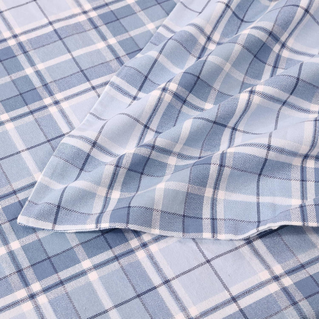 Laura Ashley - Flannel Sheets Queen Size, Anti-Pilling & Wrinkle Resistant Cotton, Touchably Soft for All-Season Comfort - Bed Sheets with Matching Pillowcases & Fitted Sheet (Mulholland Plaid Blue)