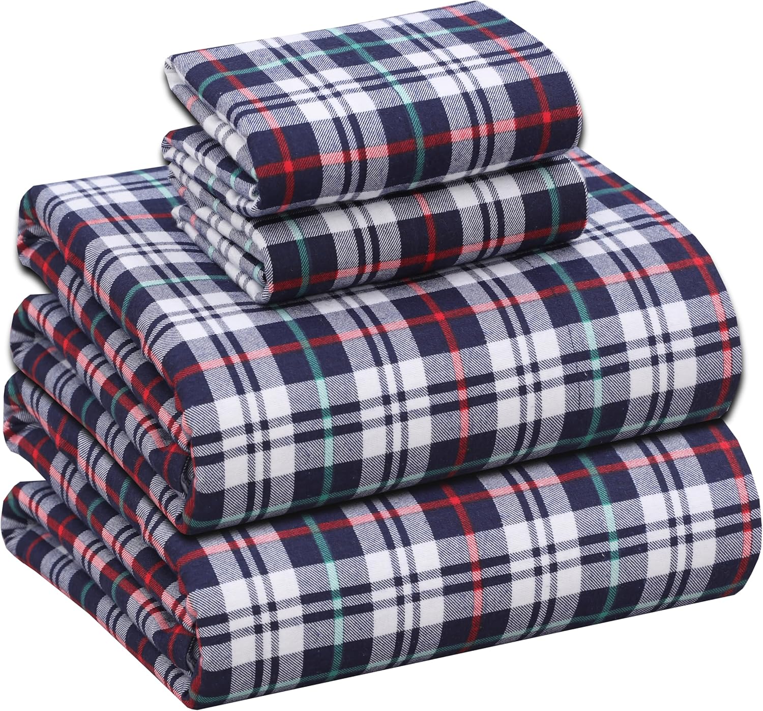 RUVANTI Flannel Sheets King Size - 100% Cotton Double Brushed King Size Sheets Set - Deep Pockets 16 Inches Bed Sheets - All Seasons Breathable & Extra Soft - Warm & Cozy, 4 Piece, DNA Plaid