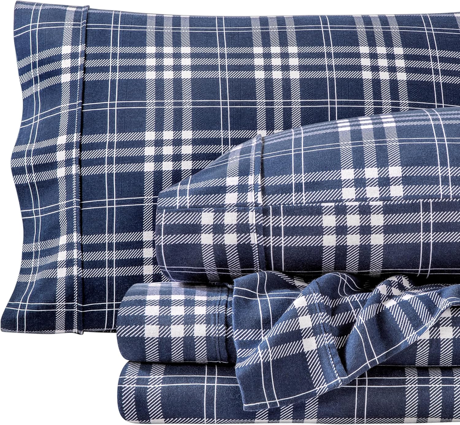 Bare Home Flannel Sheet Set Prints, 100% Cotton, Velvety Soft Heavyweight - Double Brushed Flannel for Extra Softness & Comfort - Deep Pocket - Bed Sheets (Queen, Tartan Plaid)