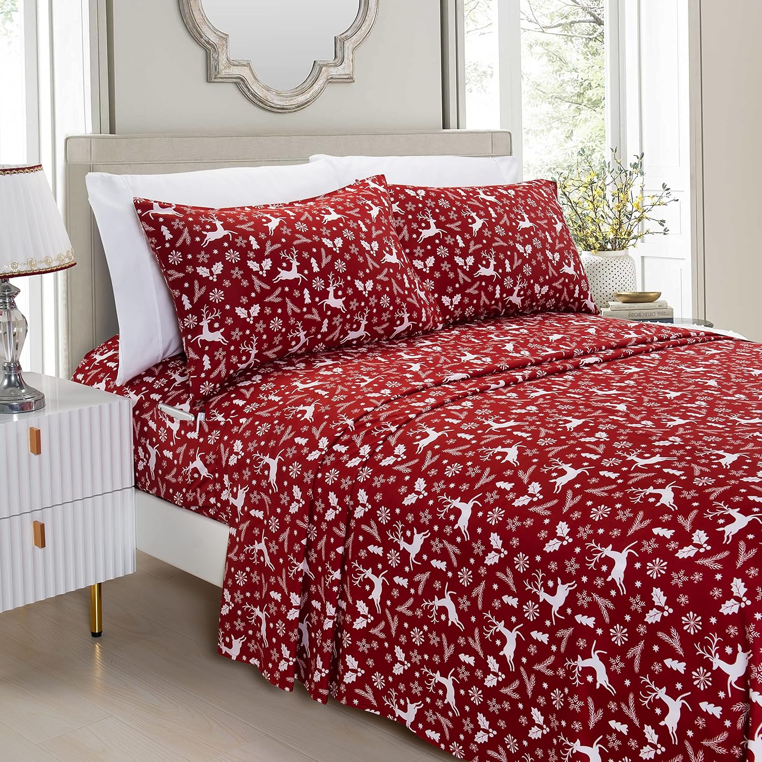 Elegant Comfort Luxury Soft Bed Sheets Holiday Pattern 1500 Premium Hotel Quality Microfiber - Softness Wrinkle and Fade Resistant (6-Piece) Bedding Set, Queen, Blue Polar Bear