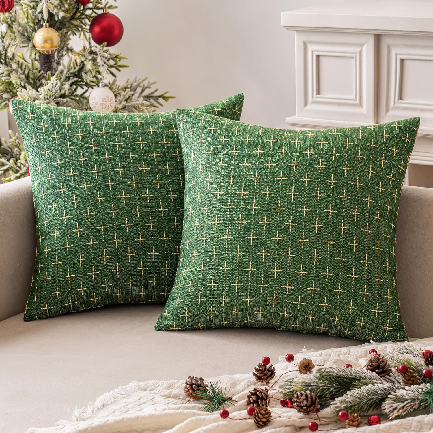 MIULEE Pack of 2 Decorative Burlap Linen Euro Spring Throw Pillow Covers for Sofa Couch Bed Farmhouse Pillowcases Modern Rustic Woven Textured Cushion Cover Taupe